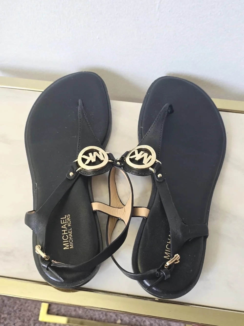 Micheal Kors Women Black sandals with Gold Accents US Size 7.5